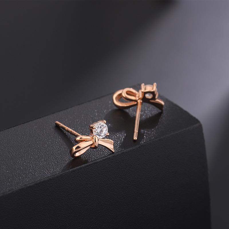 Anenjery Geometric Zircon Star Bowknot Earrings for Female Niche Light Luxury Versatile Fashion Earrings Jewelry Gifts