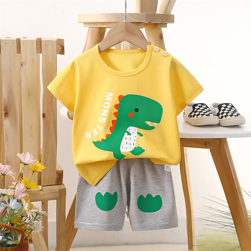 2026 Summer Kids O-Neck Short Sleeve Top Suits Baby Spring Cartoon Short Pant Two-pieces Set Suit for Girl Boy