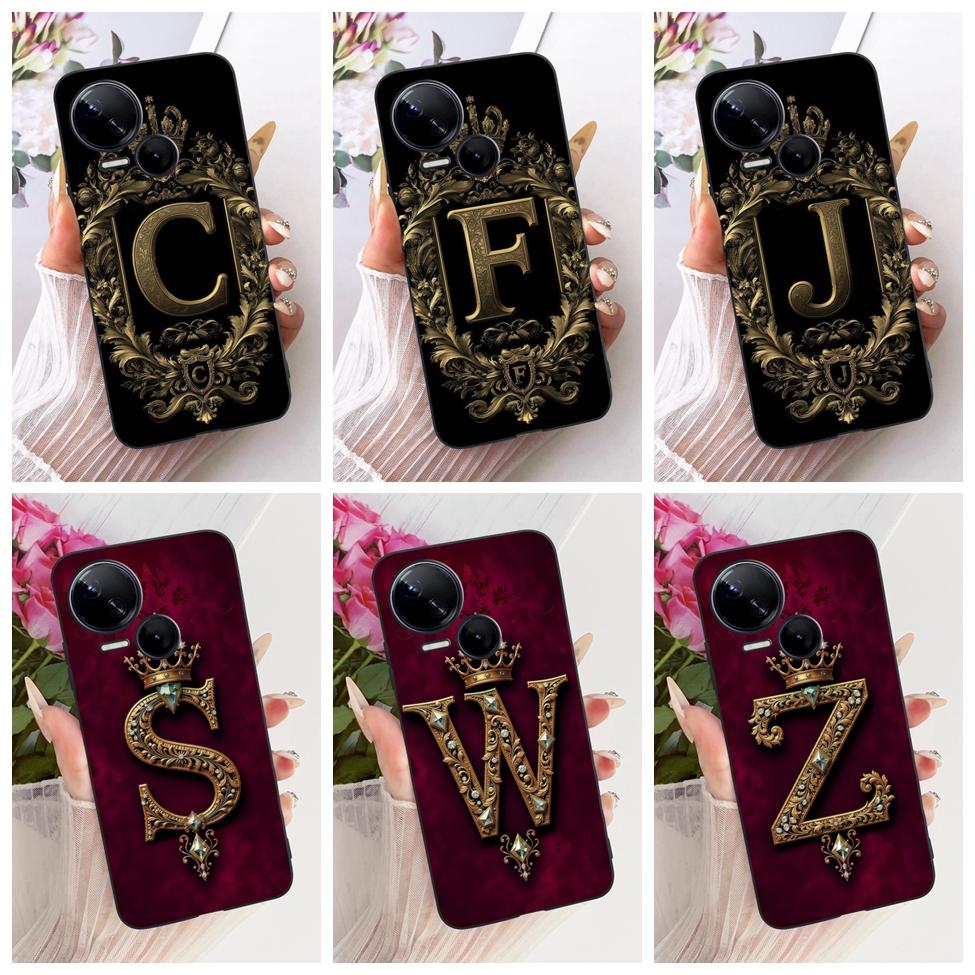 For Tecno Spark 10 5G Case KI8 Silicone Luxury A-Z Letters Crown 2D Flat Pattern Soft Casing For Techno Spark 10 5G K18 Cover