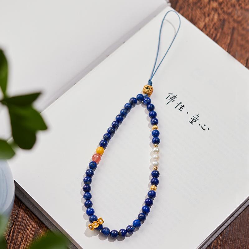 

Lapis lazuli pearl phone strap wrist strap for women, anti-lost phone case lanyard, phone chain strap, phone cord Lapis Lazuli Pearl Phone