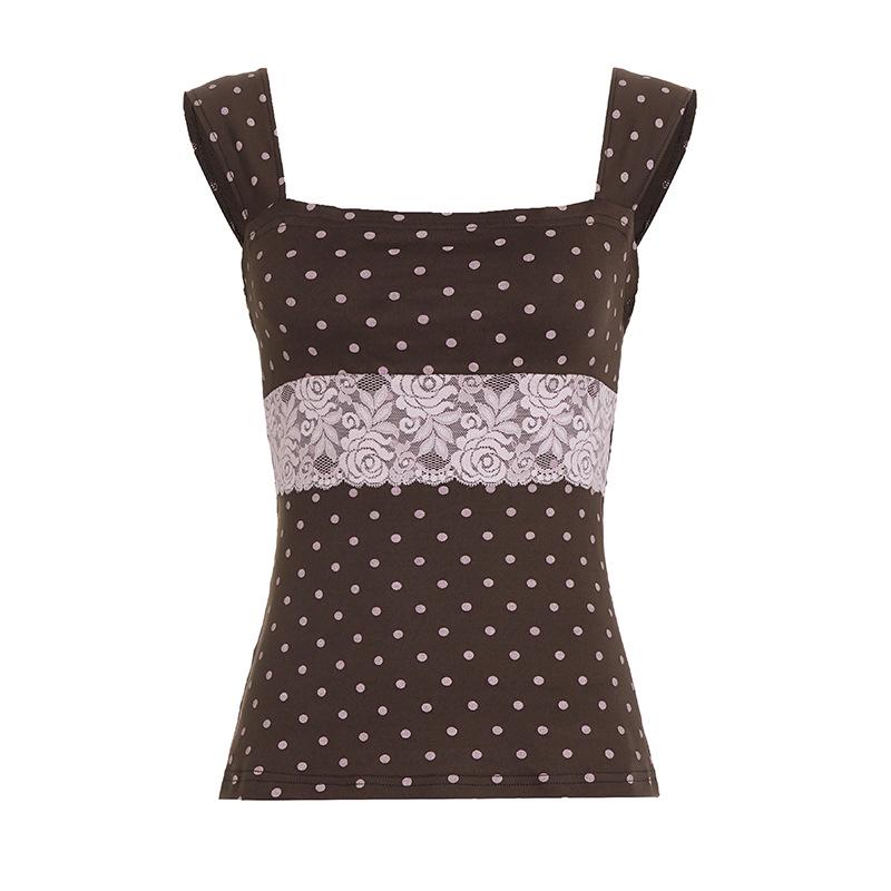 2026 Women's Retro Polka Dot Sleeveless Slim-Fit Square Neck Tank Top
