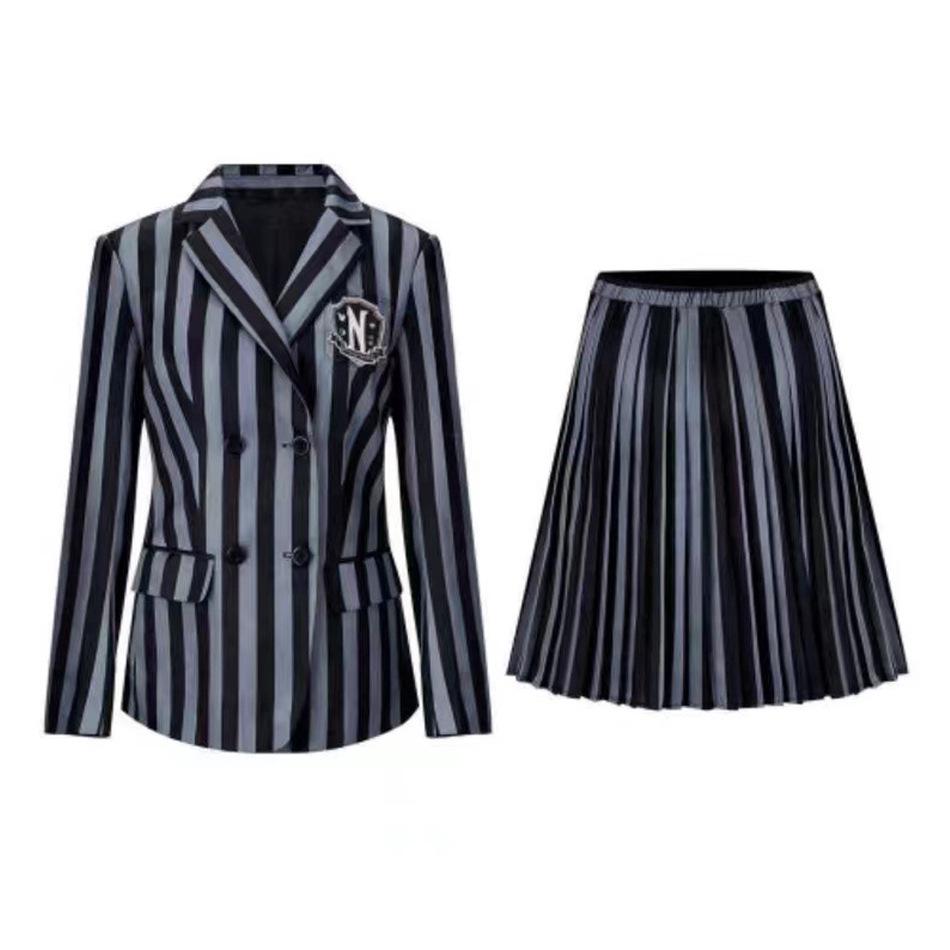 Abito da sera in rete da ragazza per cosplay della Famiglia Addams di Mercoledì con accessori (Taglia unica)