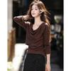 Women's French Retro Cowl Neck Slim Fit Knit Sweater