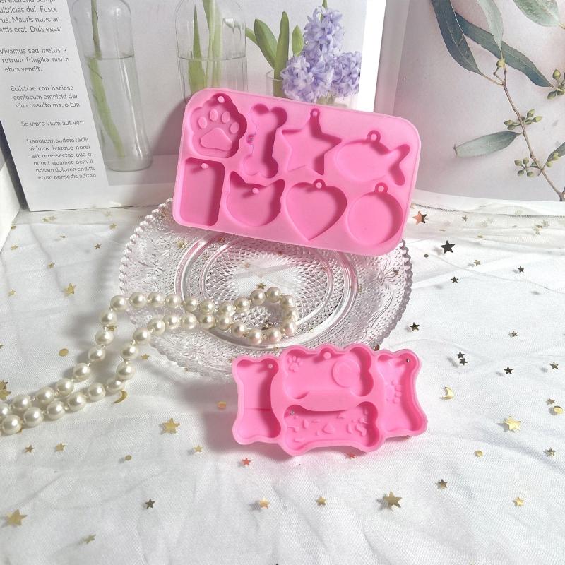 Glossy for Cat/Bone/Fish/Round Tag Keychain Silicone Epoxy Resin Mold DIY Keychain Pendant Jewelry for Anniversary Gift