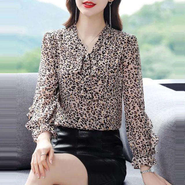 M-4XL Floral Chiffon Shirt for Women Spring Summer New Mom's Clothing Fashion Long Sleeve Bottoming Blouse