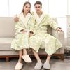 Par Nattlinne Dam Vinter Flanell Morgonrock Förtjockad Varm Kimono Morgonrock Pyjamas Pyjamas Stor Storlek