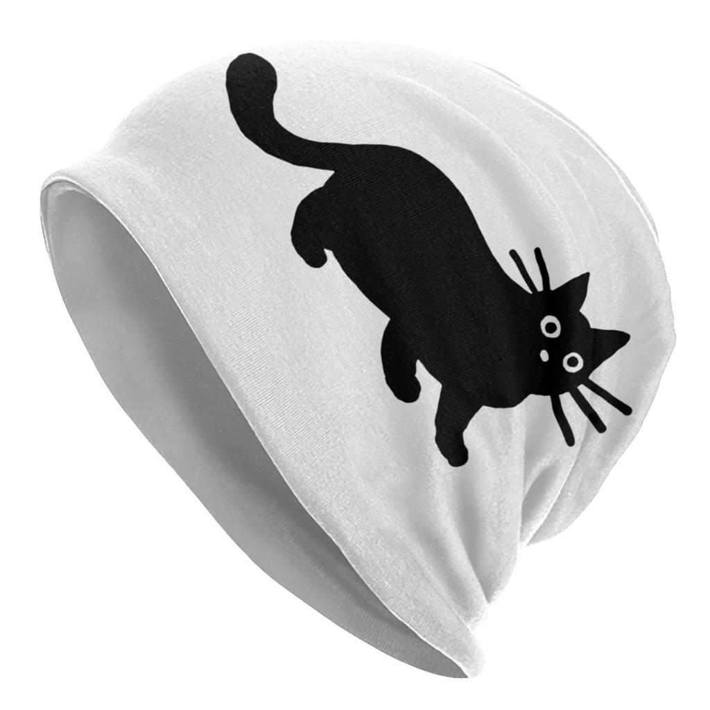 Funny Cartoon Black Cat Skullies Beanies Caps For Unisex Women Unisex Streetwear Winter Warm Knit Hat Adult Bonnet Hats