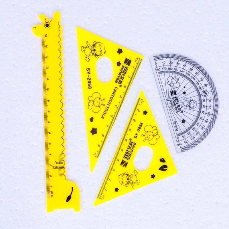 4-Piece Student Drawing Set: Triangle Rulers, Protractor, Square & 20cm Straightedge