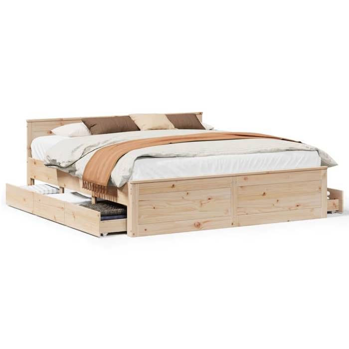 VidaXL Cadre de lit sans matelas avec tête de lit 180x200 cm bois pin, meuble de chambre à coucher, lit double, sommier, 3308756