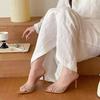 Fashion 2025 French Champagne Lace High Heel Slippers Women Pointed Toe Thin Heel Summer Sandals Elegant Niche Strappy Slides