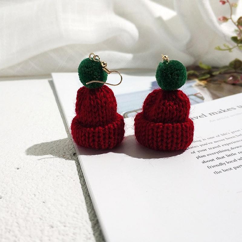 Women Earrings Christmas Hat Earrings Knitted Wool Hat Earring Cute Pendant Personality Funny
