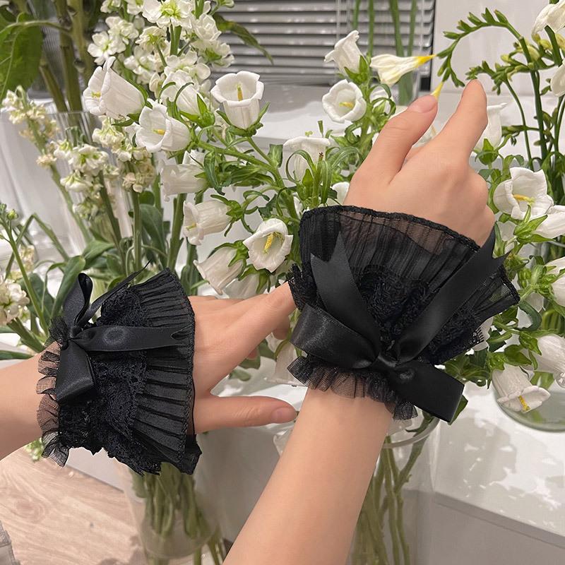 Manicotto da polso in pizzo con fiocco Kawaii Guanti senza dita in pizzo Polsino elastico Punk Dolce Gotico Accessori per abbigliamento da ragazza Lolita