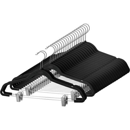 Hangerman Basic Hangers, Suede Hangers, Bottom Hangers, Non-Slip Hangers, Clip Hangers, Multi-Function Hangers with Strong Clips, Black, 10-Piece Set