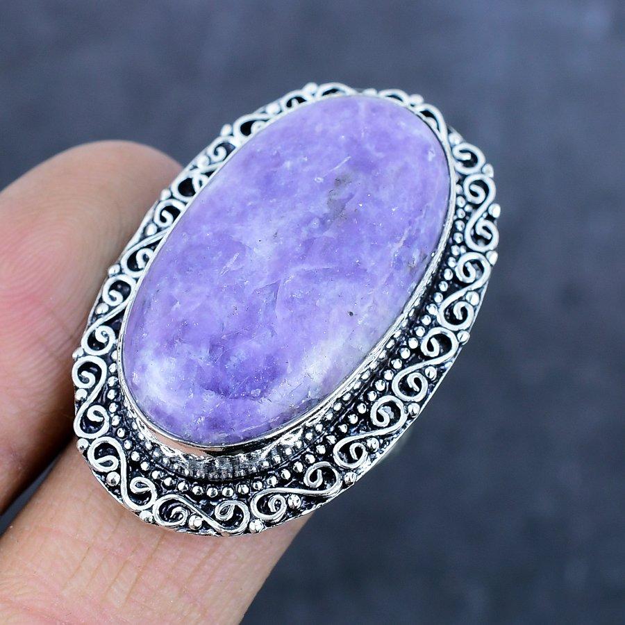 Piatră prețioasă naturală Lepidolit 925 Argint Sterling Bijuterii Inel Mărimea 10 S9F10