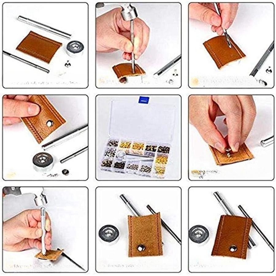 360Pcs 3 Sizes Leather Rivets Double-cap Rivet Tubular Metal Studs With 4 Fixing Set Tools For DIY Leather Craft