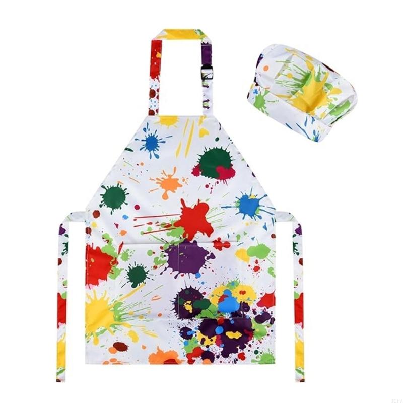 Children Art Smock And Chef Hat Set Double Layer Polyester Kitchen Art Drawing