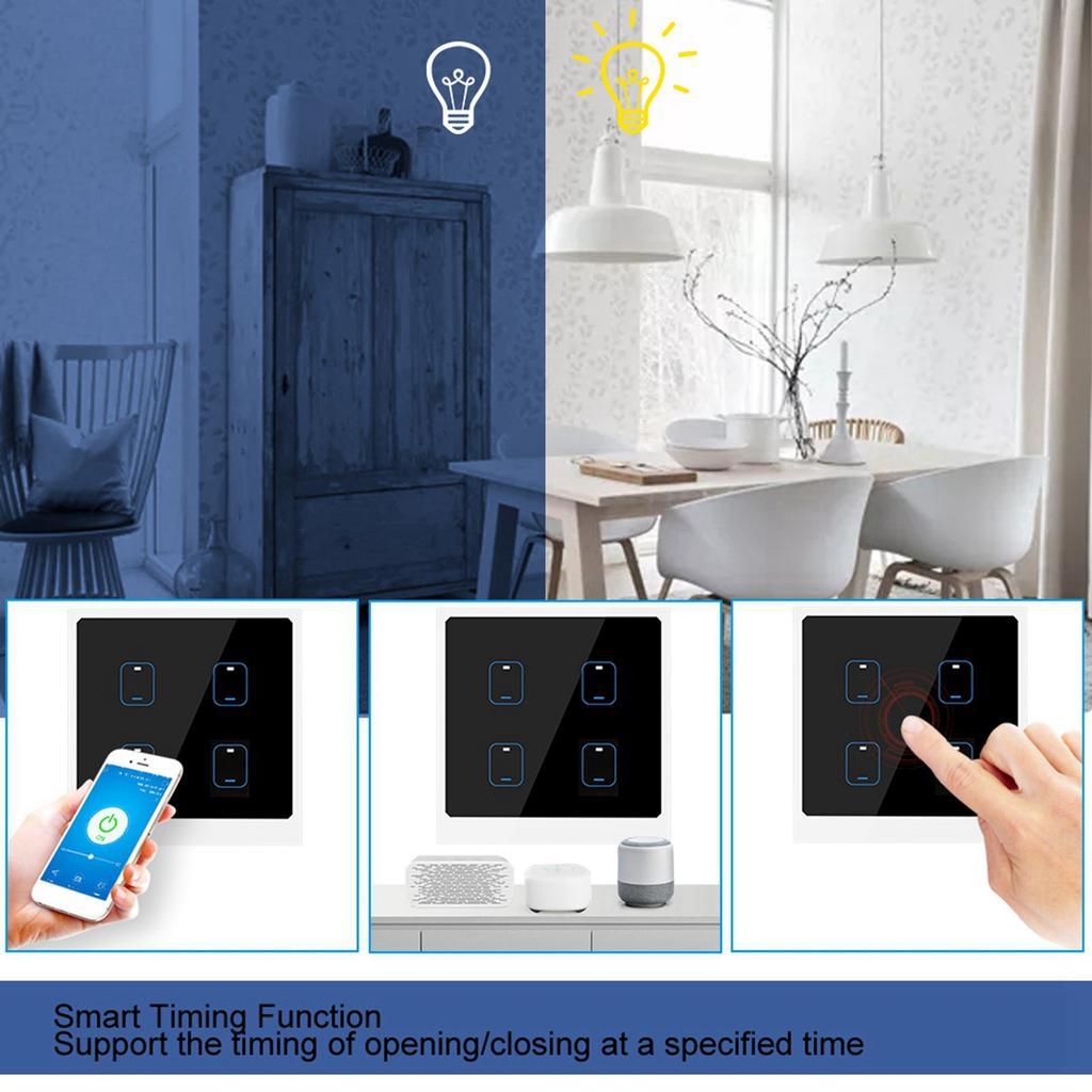 4 Gang Smart WiFi Touch Light Switch APP Remote Voice Control