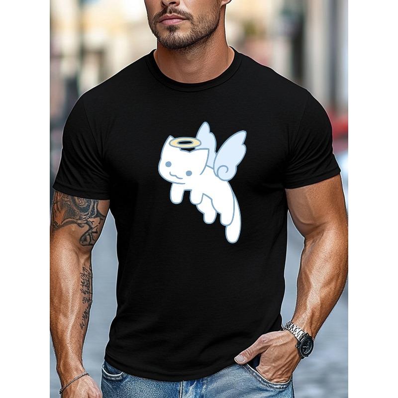 unisex'S Anime Angel Cat Pattern T-Shirt - Lightweight Breathable Round Neck Tee, Regular Fit Casual Shirt