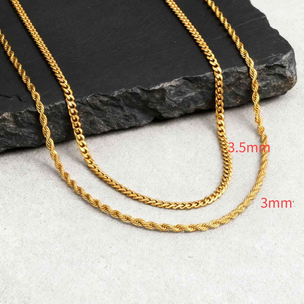 2pcs Trendy Chain Necklace for Men Boys,Stainless Steel Silver Gold Color Cuban Chain Collars,Box Chain Twisted Rope Chain Gift