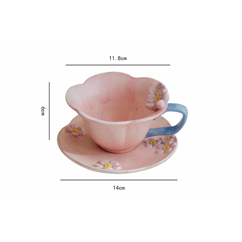 Embossed Petals Ceramic Coffee Cup Saucer Home Breakfast Bread Milk Cup Modern Afternoon Tea Exquisite Tea Cup Office Mug Home