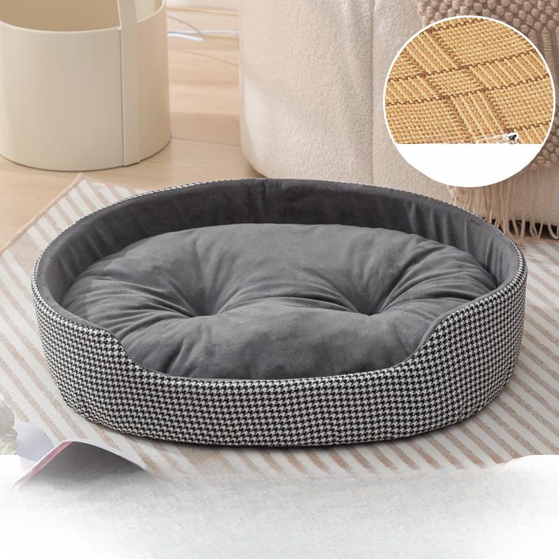 Summer New Cat Nest Dog Nest Pet Nest Chequered Nest Oval with Mat Plush Nest Bite Resistant Non-sticky Fur Pet Nest
