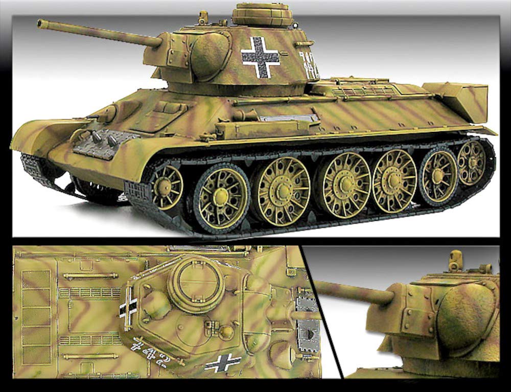 Academy 1/35 Scale World War II German T-34-747(r) Captured Tank Plastic Model Kit 13502