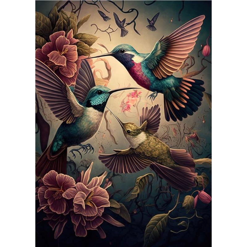 Vintage Animals In the Jungle, Flowers, Canvas, Painting, Poster Printing, Peacock, Tukan, Parrot, Elephant, Monkey, Wall Painting