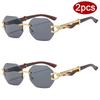 Protective Glasses 2pcs Rimless Polygon Women Sunglasses Leopard Decoration Wooden Leg Sun Glasses Gradient Design Eyewear UV400