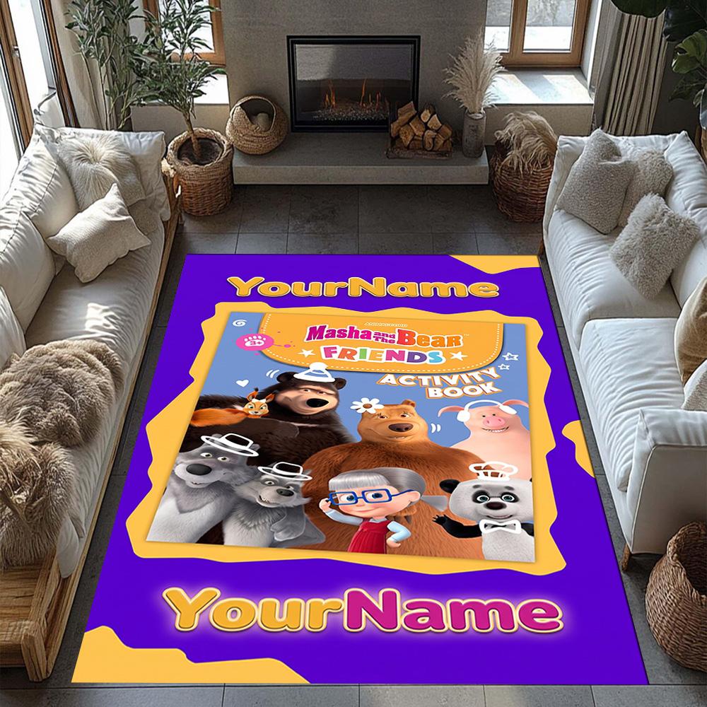 Masha Bear Customizable Name Floor Rug Office Rug Perfect for Decorate Room Balcony Bedrooms Game Room Anti-slip Rug Decorate Offices