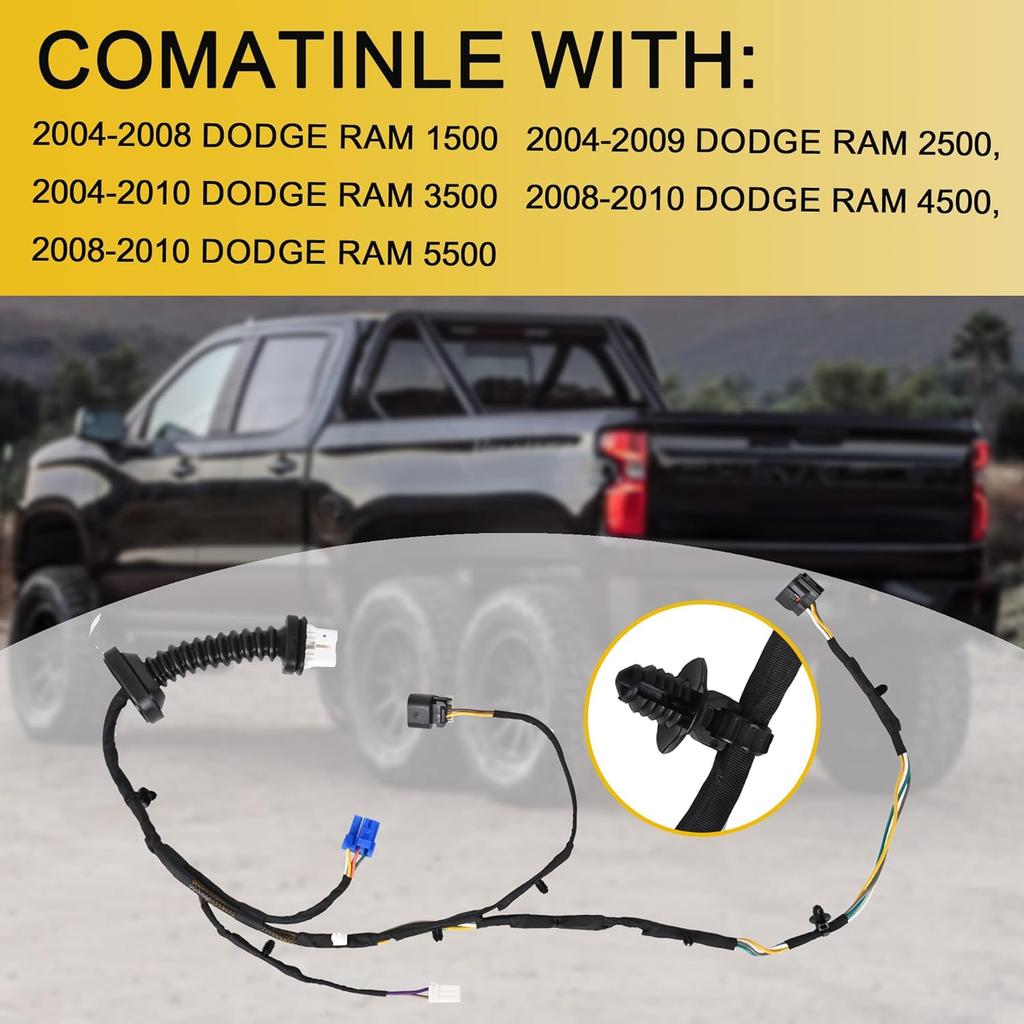 Rear Door Wiring Harness With Connector Wiring Harness Assembly Compatible With 2004-2010 Dodge Ram 1500 2500 3500 4500 5500 Replacement For