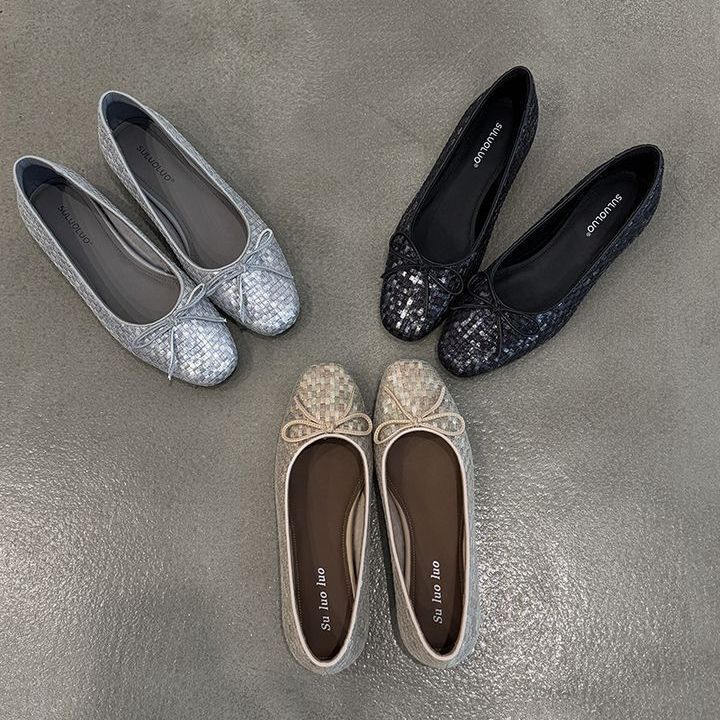 2025 New Niche Square Head Bow Shallow Mouth Single Shoes Women's Summer Flat Shoes Women's Soft Sole Comfortable Super Foreign Korean