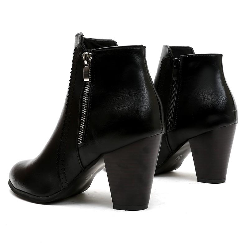 

2026 Fashion Block Heel Boots Fall New Pointed Toe Zip Leather Non-Slip Wear-Resistant Western 36 чёрный