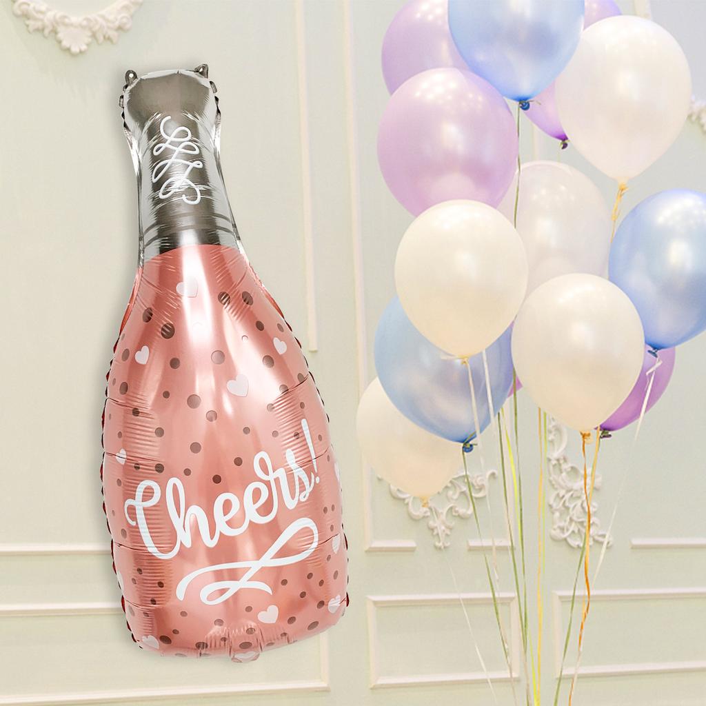 Foil Balloons for Party Decorations, New Year Wine Bottle and Wine Glass Shape, Birthday Bar Decor Kit with Straws and Glue Dots, Silver