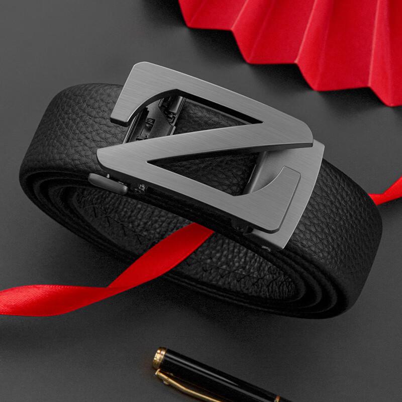 COW Men s Genuine Leather Automatic Buckle Belt 120cm (Adjustable)