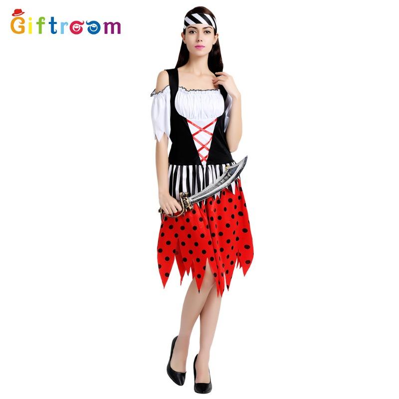 Halloween adult female red dress black dot pirate theme character imitation costume