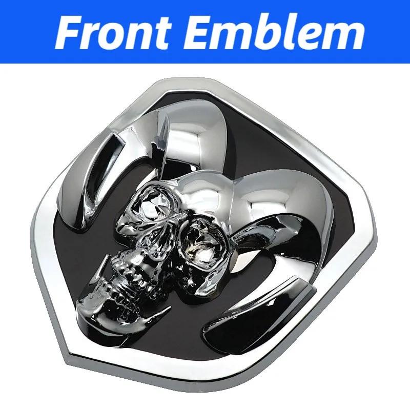 GXP1  Car Front Badge Tailgate Emblem for Dodge Ram 1500 2500 3500 HeavyDuty BigHorn 2010-2018 Skull ABS Car Sticker Pickup Decoration