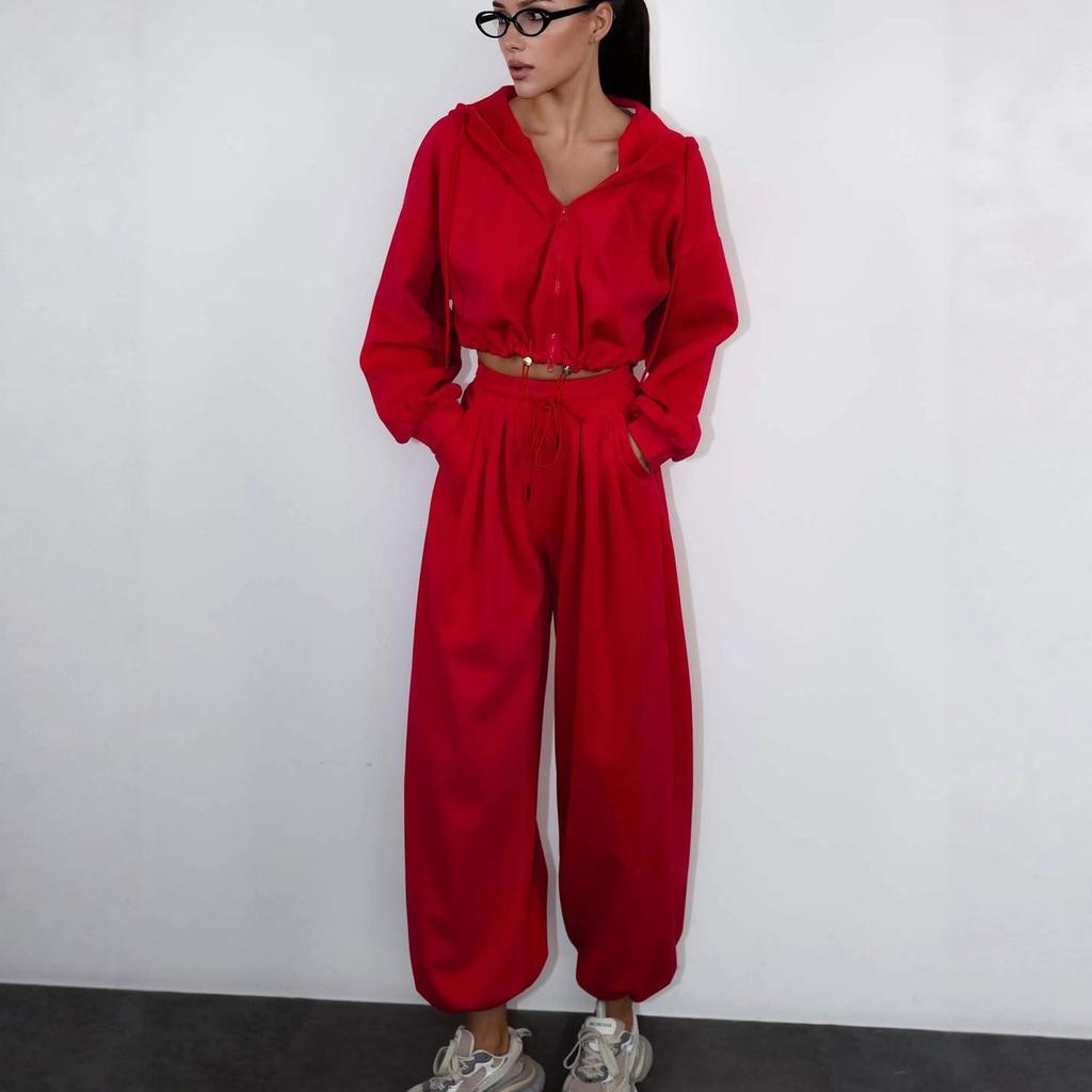 2025 Cross-border European and American Women's Clothing Amazon Hooded Long-sleeved Zipper Sports Casual Pants Commuter Fashion Suit
