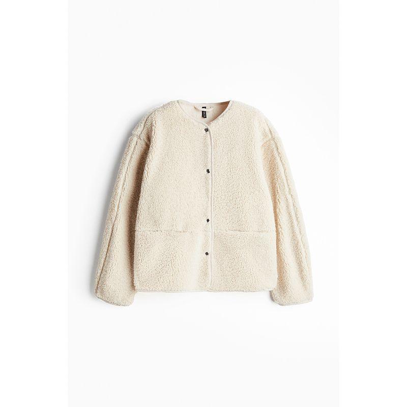 

HM Women s Naist Autumn Crew Neck Casual Simple and Comfortable Teddy Plush Jacket 1228915 Light Beige 155/80