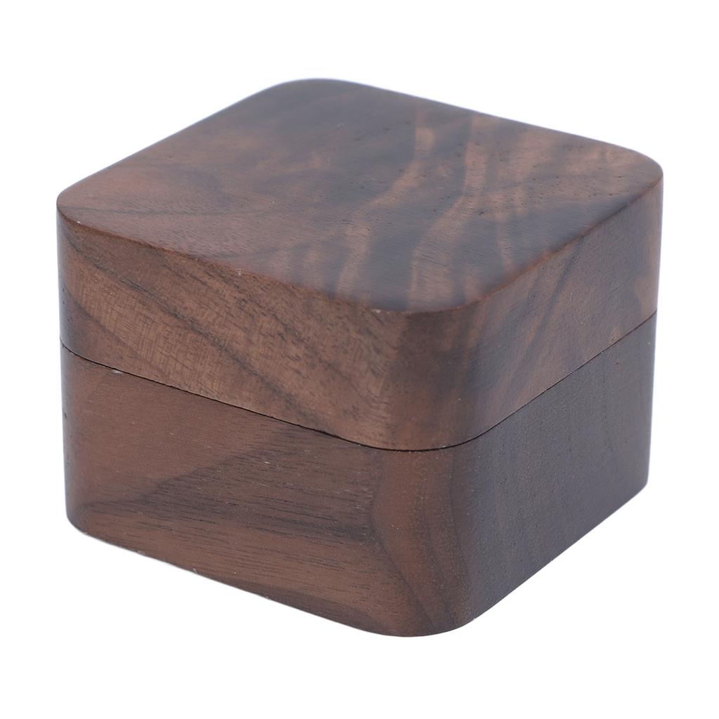 Ring Holder Box 5.5cm Square Walnut Wood Magnetic Closure Portable Jewelry Ring Case for Wedding