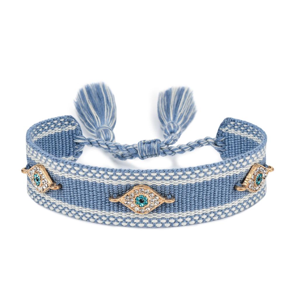 Eyes Woven Bracelets with Charms Stackable Wrap Fabric Bracelets