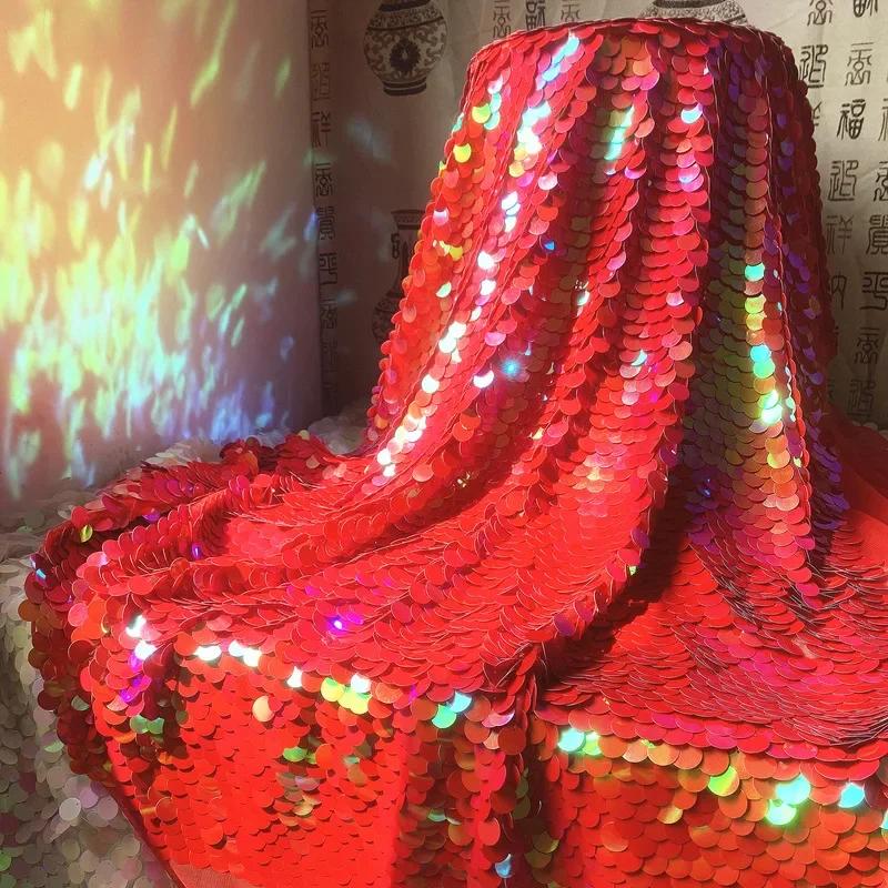 Pink Mermaid Scale Dreamy Sequins Fabric Glitter Tablecloth Wedding Stage Background Laser Iridescent Shiny Shooting Decor Party