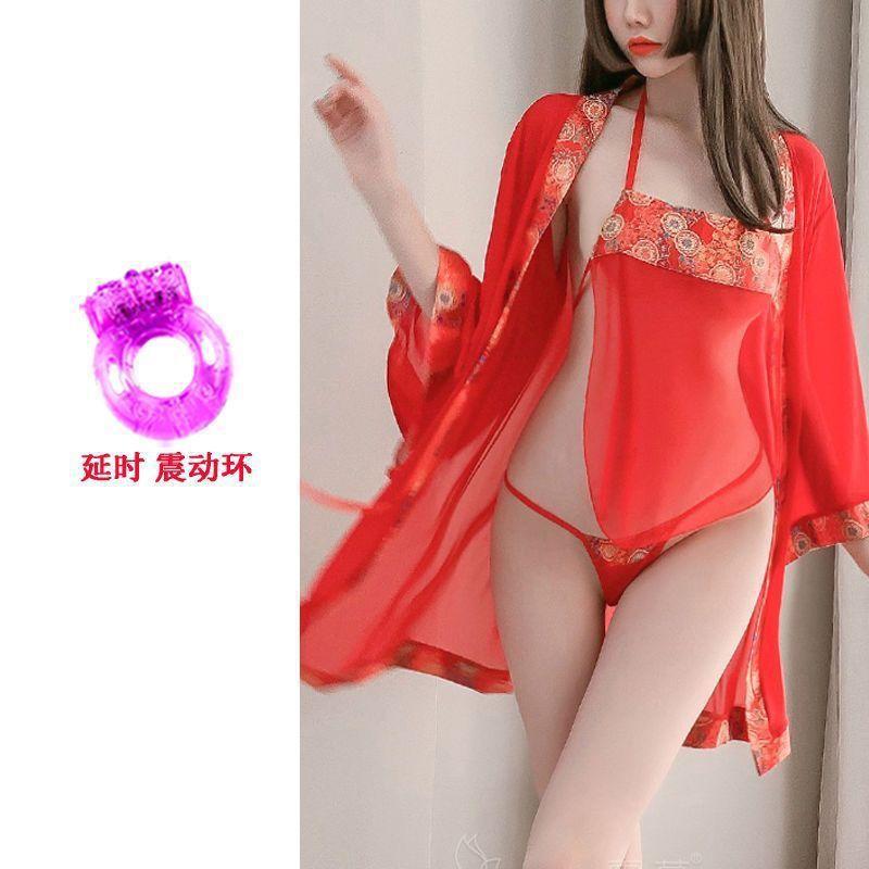 Sexy Open underwear women's court nightgown Chinese demeanor ancient large size perspective suit sexy taste temptation belly pocket
