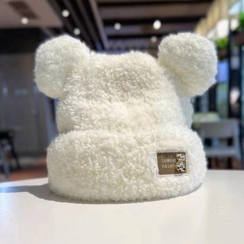 Winter Bear Ear Thermal Hat New Plush Women's Hat Loose Fashion Face Small Pullover Hat