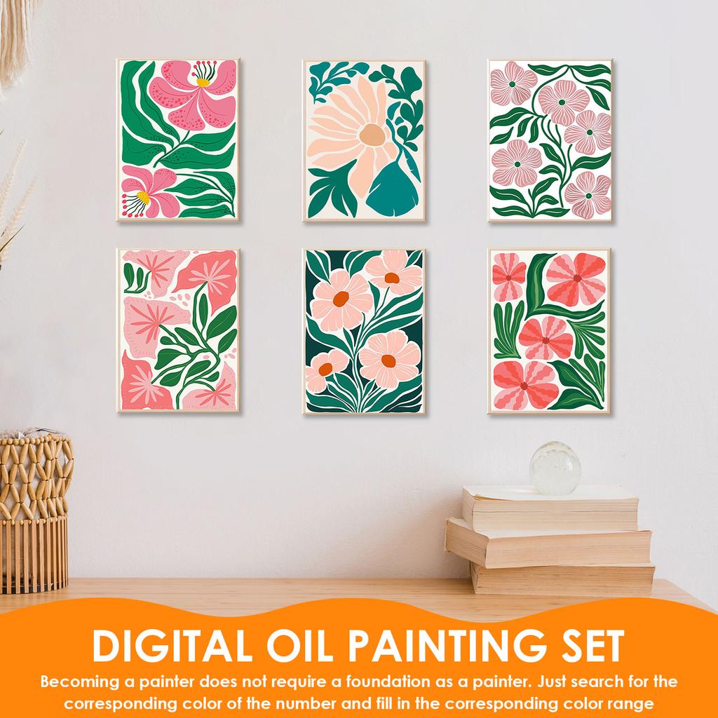 6 Pcs Paint by Numbers Kit DIY Paint by Number Set with Frames and Brushes Colorful Digital Oil Painting Set for Kids Beginners