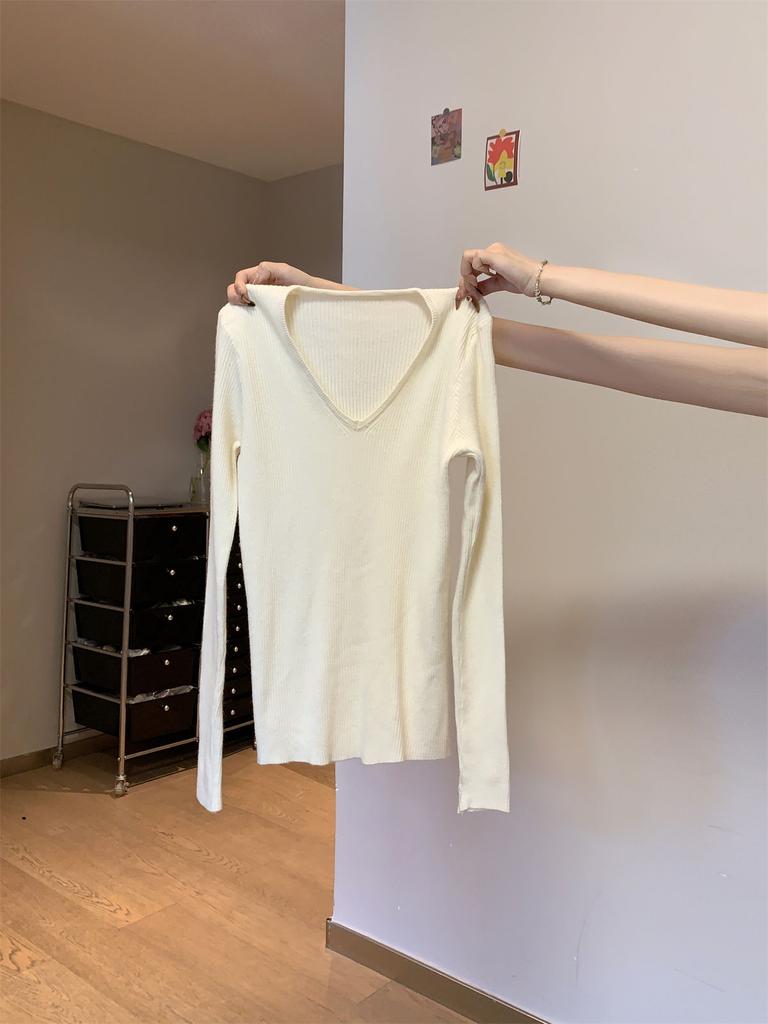 Textured Collar Knitted Sweater Women's Spring, Autumn and Winter Slim-fitting and Thin Inner Bottoming Sweater Top Solid Color Sweater