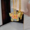 Zhuang Zhou's Dream Butterfly Thread Enamel Colored Vein Flower Butterfly Necklace Women's Burnt Blue Butterfly Clavicle Chain