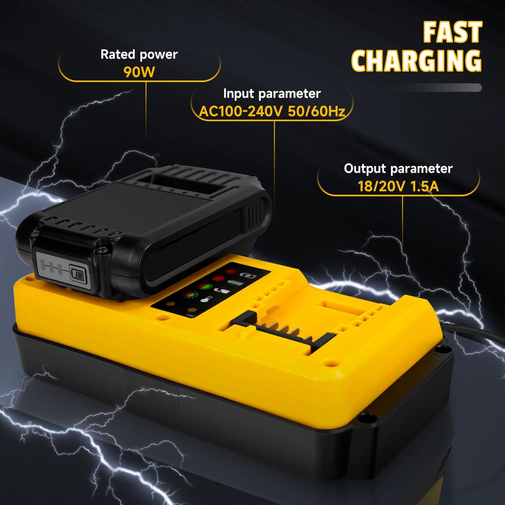 Battery Charger Replacement for 20V Lithium Battery DCB207 DCB206 DCB204 DCB203 2-Port 90W Fast Charger