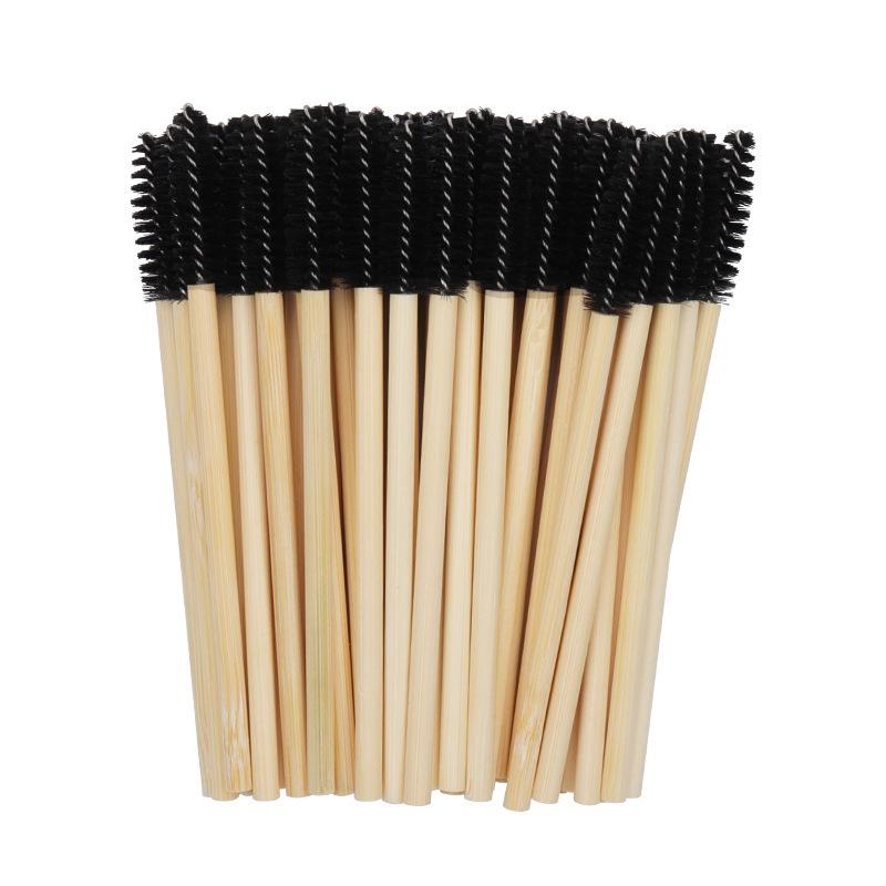 Portable Bamboo Eyelash & Eyebrow Brush Set with Nylon Bristles