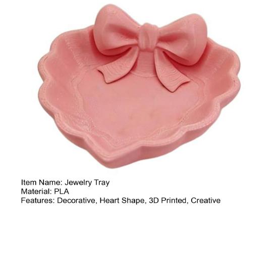 Embossed Pattern Jewelry Tray 3D Printed Bow Tray, Heart Shape Ring Dish, Entryway Table Trays, Hair Tie Organizer Decorative Trinket for Rings