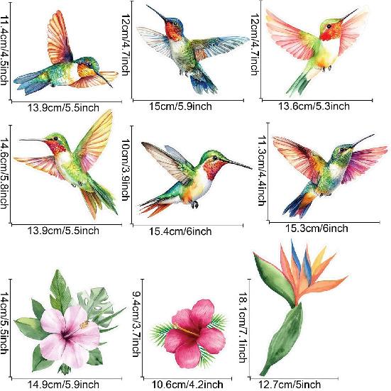Variety Leaves, Hummingbird & Colorful Birds Window Clings for Glass Windows, Prevent Bird Strikes Double-Side Static Decals Anti Collision Glass
